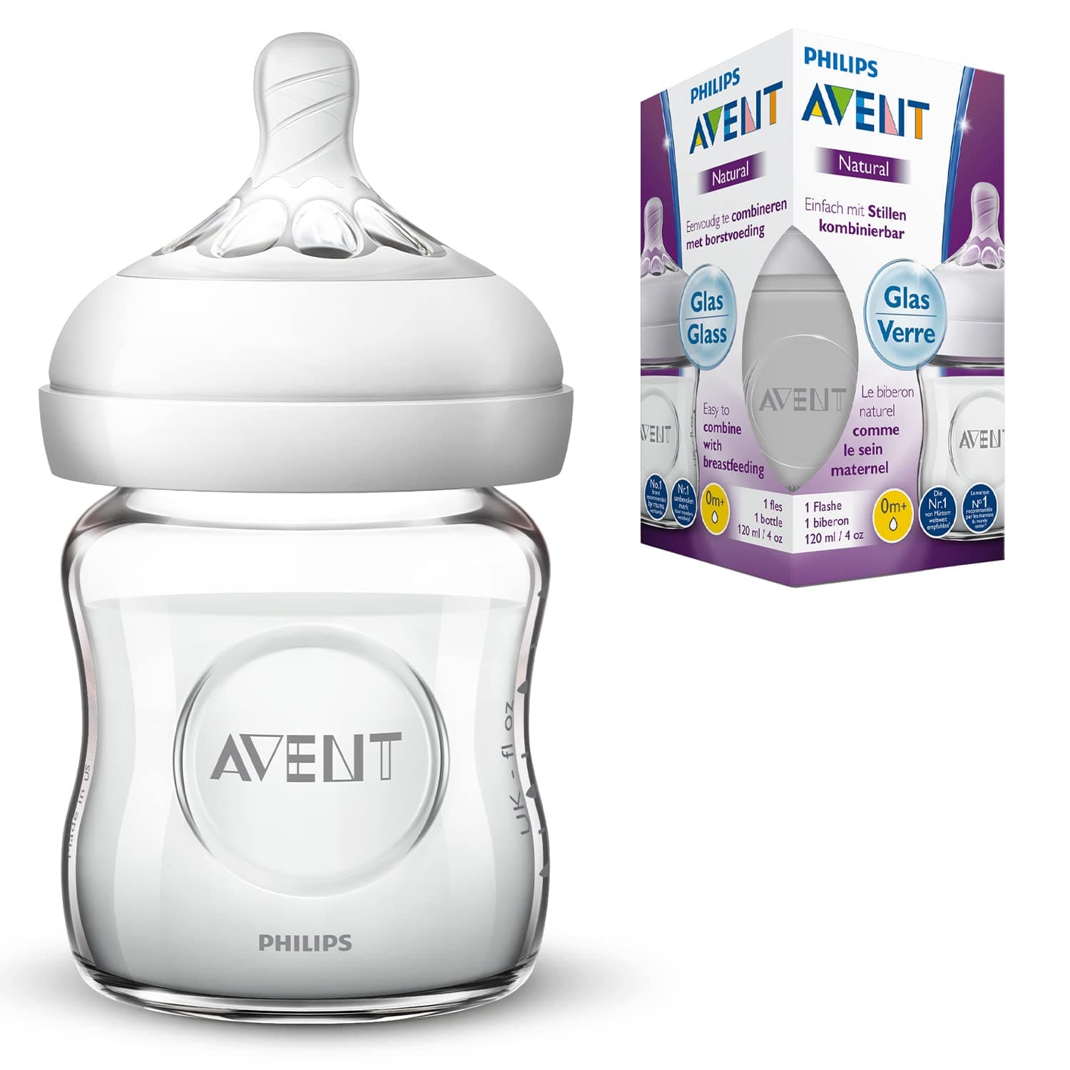 hilips Avent Natural Glass Baby Bottle 120ml +0Months