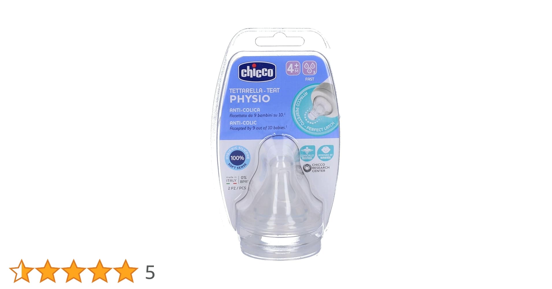 Chicco perfect 5 physio teat +4m 2pcs silicone