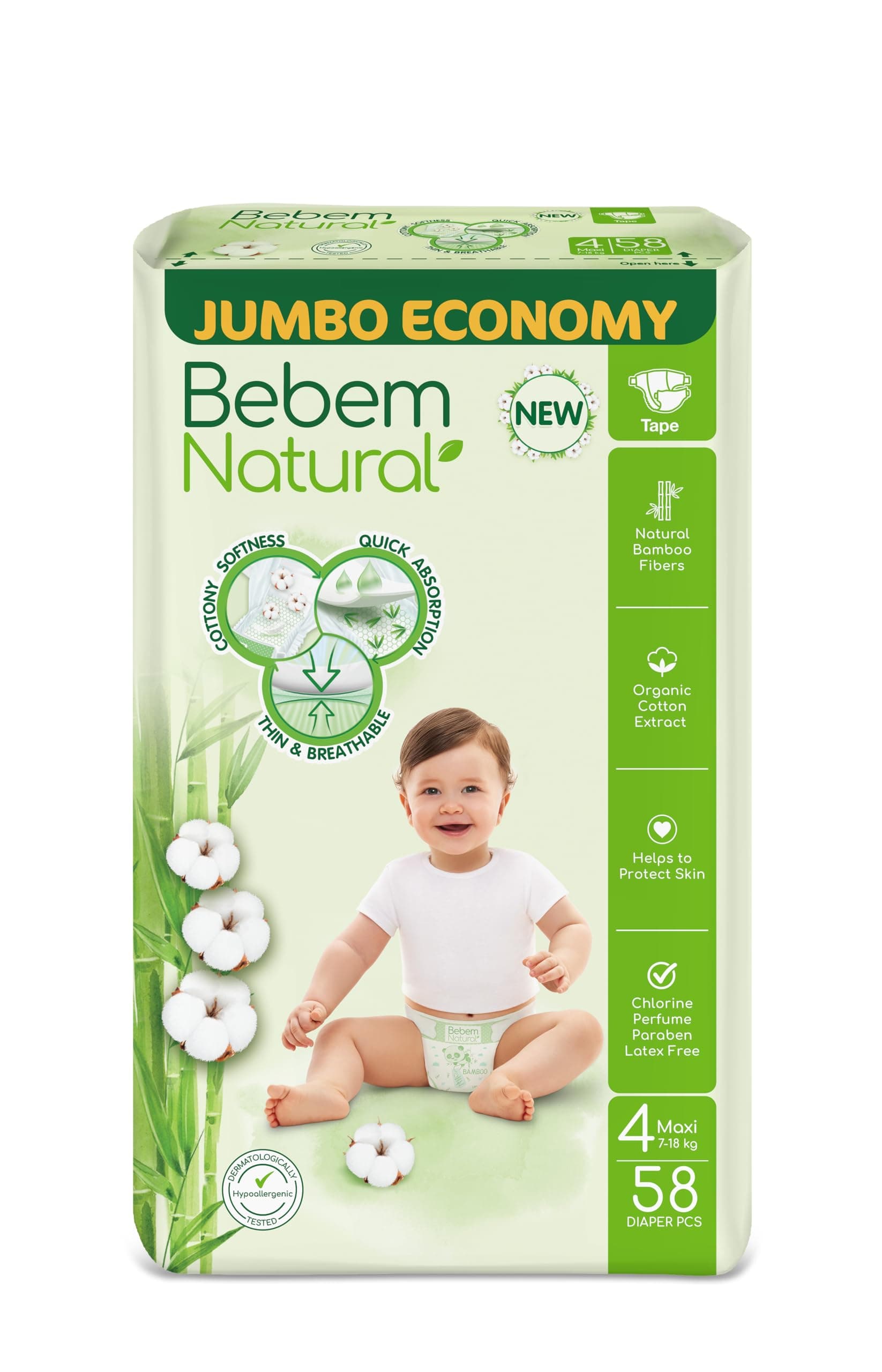 Bebem Natural Baby Diapers Size 4 - 58 Pieces